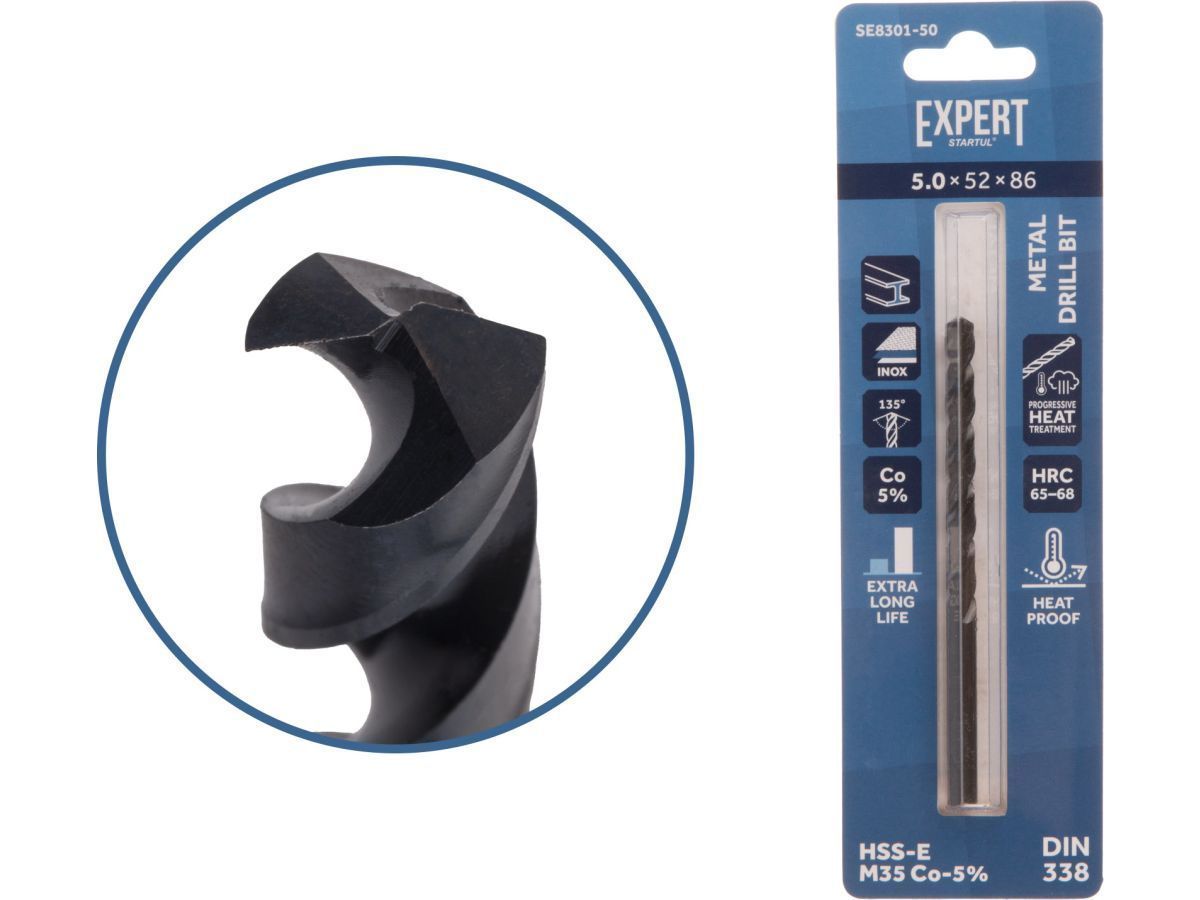 Сверло по металлу ц/х 5.0х52х86 мм HSS-Co Black EXPERT (кобальт 5%)  STARTUL SE8301-50