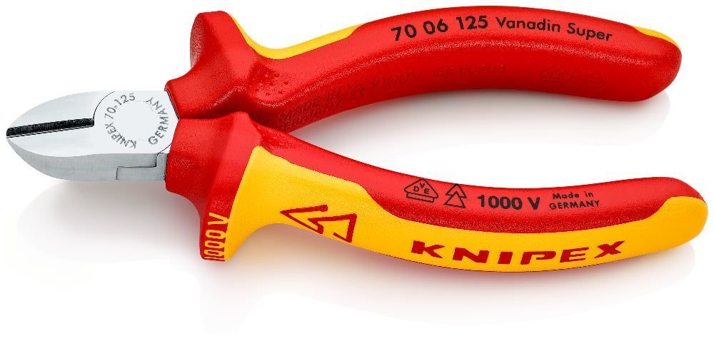 Бокорезы VDE 1000V,твёрдость кромок 62 HRC, хром., 2-комп. рукоятки  KNIPEX 7006125