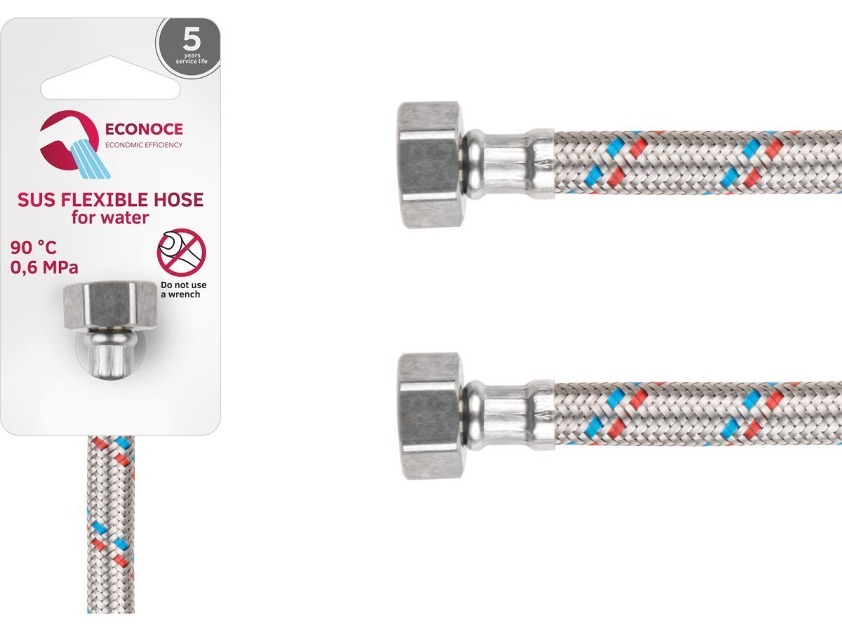 Подводка гибкая, SUS, гайка 1/2" - гайка 1/2" 80см ECONOCE EC020080