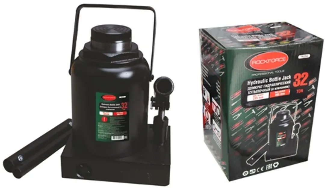 Домкрат бутылочный 32т с клапаном (высота подхвата - 285мм, высота подъема - 465мм, ход штока - 180м...Rock FORCE RF-T93204