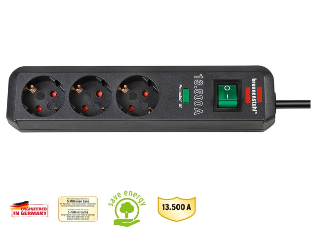 Удлинитель/фильтр сетевой 1.5м, 3 розетки, 3.3кВт, 3х1.5mm2, BRENNENSTUHL 1158810315