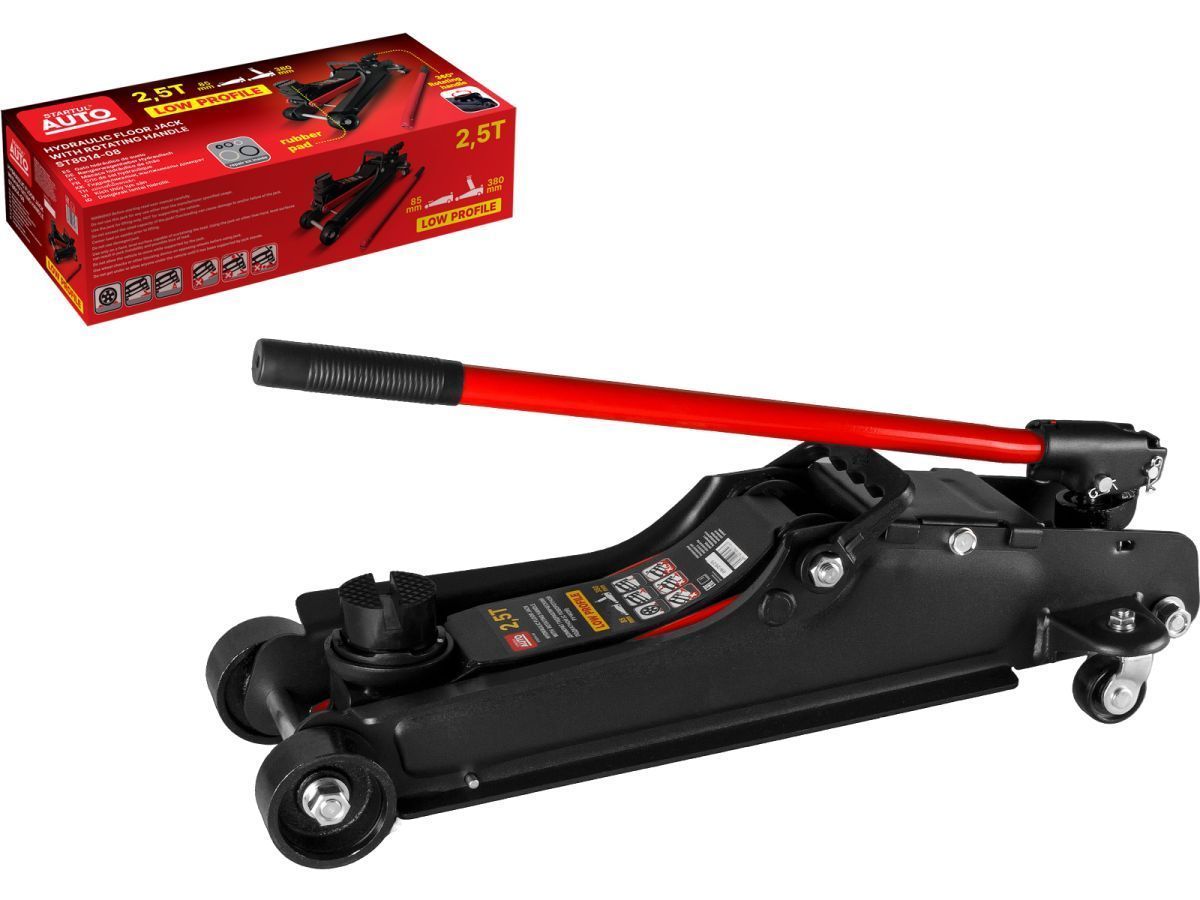 Домкрат подкатной 2,5т h85-380 AUTO (ST8014-08) (h min 85мм, h max 380мм, низкопрофильный, поворотная ручка) STARTUL ST8014-08