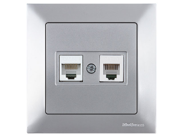 Розетка телефонная + компьютерная (RJ12+Cat5e, скрытая) серебро, DARIA (Cat-3 (RJ 12)  4-pin + (RJ 45) 8-pin) MUTLUSAN 2120 139 0182