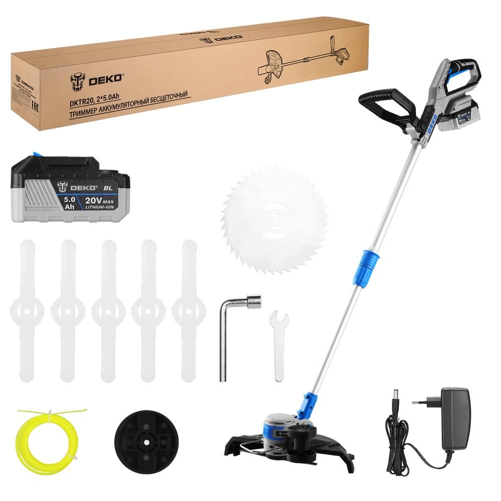 Триммер аккумуляторный, 20В, 2АКБ 5,0 А/ч,  DEKO DKTR20 063-4408-1