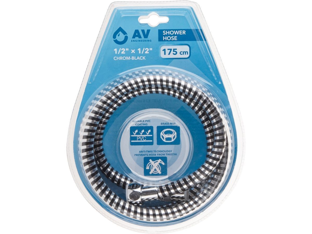 Шланг душевой, PVC, 1/2" г-г 175 см, хром-черн. AV Engineering AVSSS-108