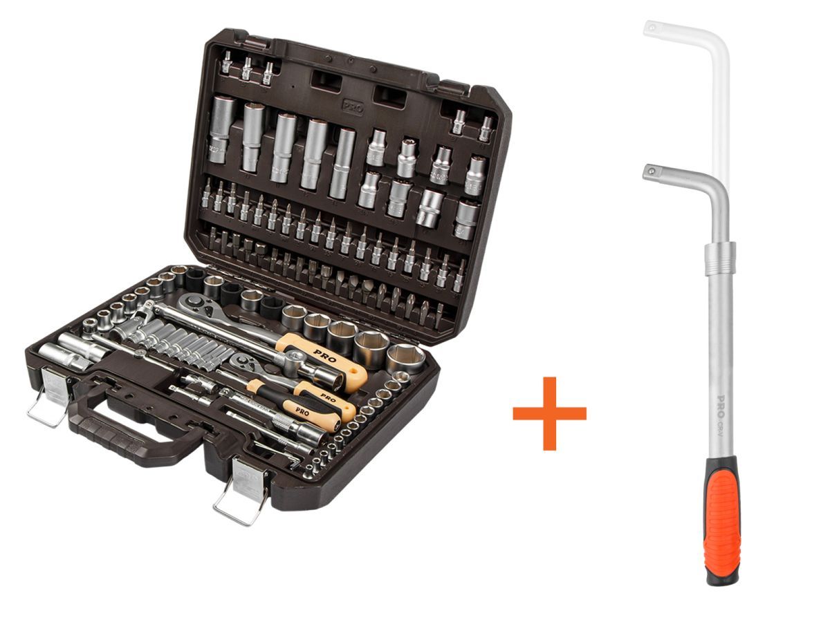 Набор головок и бит 110пр. 1/4",1/2" DAKAR (PRO-110DK) АКЦИЯ + вороток PRO-49012 (усоверш. 6-ти гранный профиль головок, плавающие удлинители) PRO STARTUL PRO-110DKA