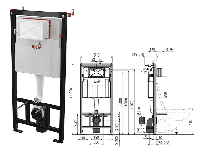 Скрытая система инсталляции для сухой установки (для гипсокартона) (высота монтажа 1,2 м) Sadroмodul...Alcaplast AM101/1120-BL-01