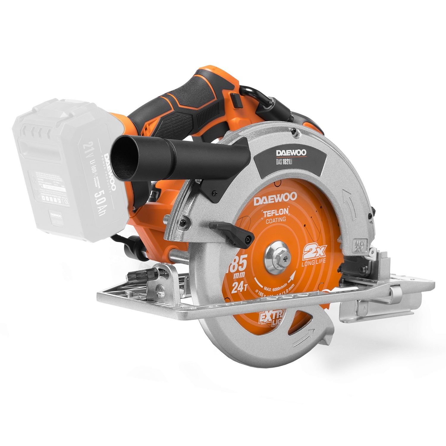 Пила циркулярная аккумуляторная, 21В, БЕЗ АКБ, 185 мм, 5000 об.мин,  DAEWOO DAS 1821Li