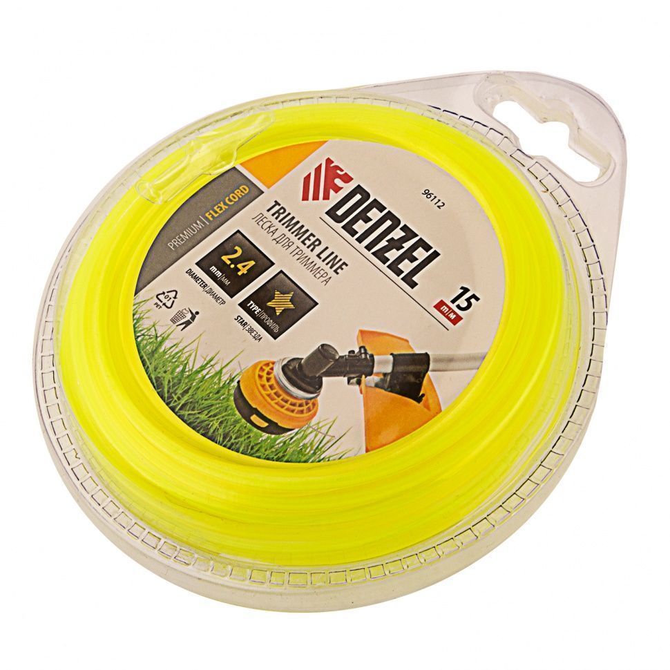 Леска для триммера звезда 2.4 mm х 15 м, блистер FLEX CORD DENZEL 96112