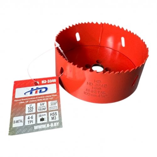 Коронка биметаллическая по металлу и дереву 105мм., L38мм., 5/8"-18UNF, HSS M3 H-D HD-3346