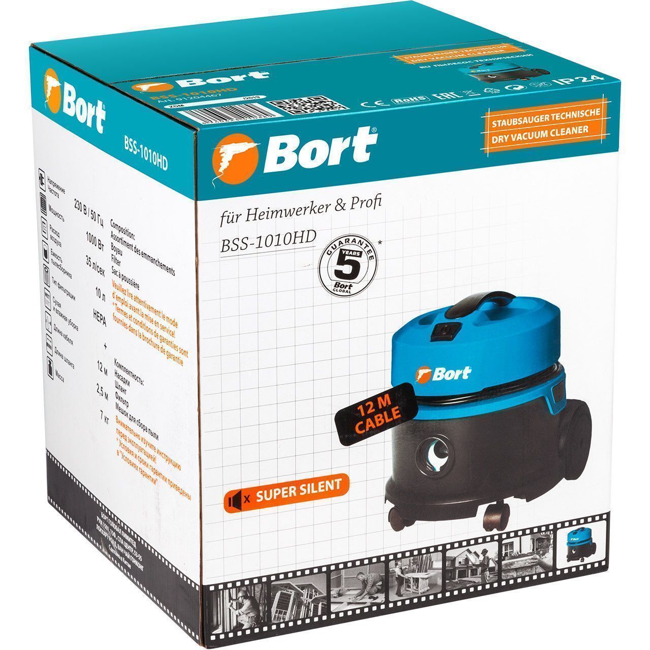 Пылесос строительный 1000Вт, 10л, Bort BSS-1010HD
