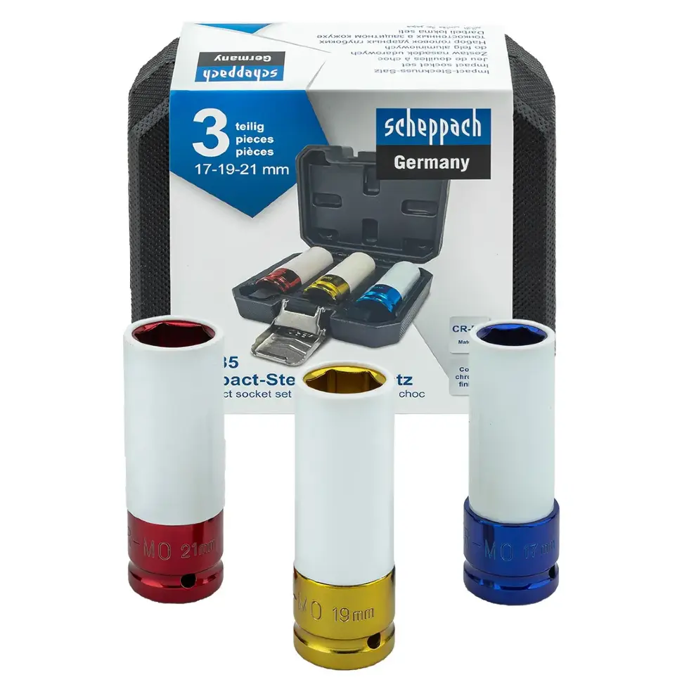 Головки ударные глубокие тонкостенные, набор 3пр., 1/2" (17, 19, 21мм) Scheppach Sch-4035