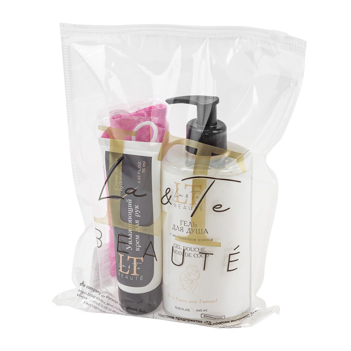 Набор косметики (гель для душа.крем для рук.перчатка-рукавица)  ...La and Te beaute LT-21
