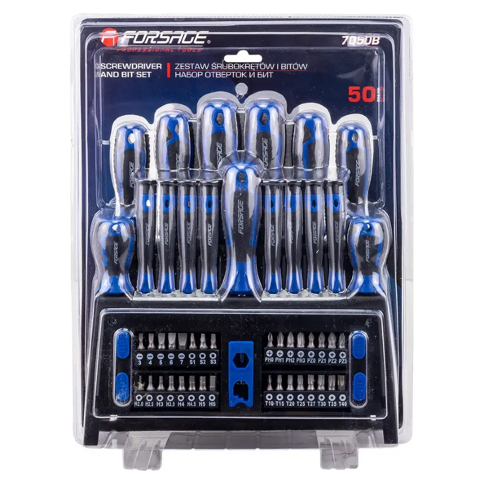 Отвертки в комплекте с битами, набор 50пр. Forsage F-7050B