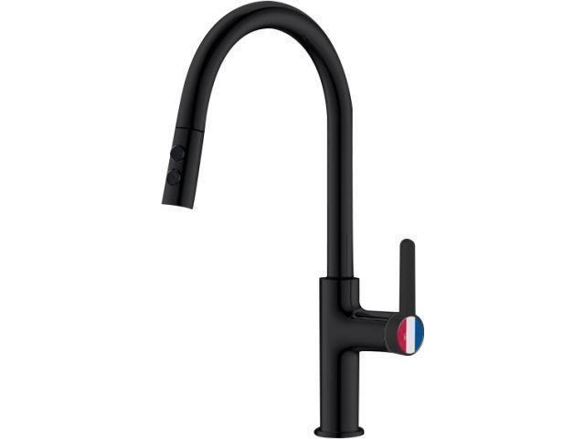 Смеситель для кухни (Lt) D35, серия Lotus черный, (Вытягивающийся двухрежимный J-излив) a-five A5-0625