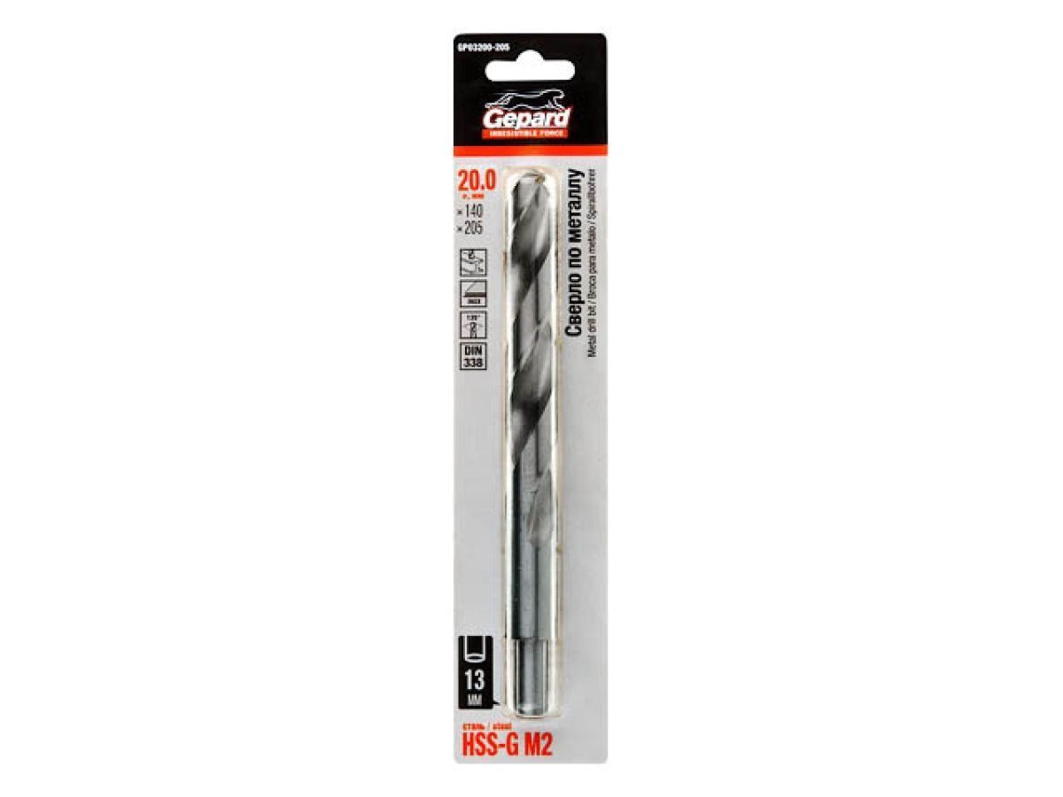 Сверло по металлу ц/x 20.0x140x205 mm HSS-G GEPARD GP03200-205