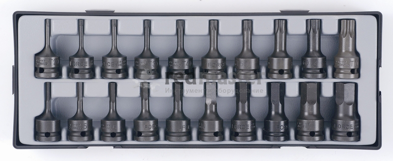 Набор бит-насадок торкс и 6-гранных ударных 20пр. 1/2" (6-гр.: 4-17мм, torx: Т20-Т70)  ...Force 4205