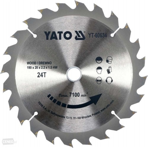 Диск пильный с напаянными зубцами из твердых сплавов 190/20 24T  ...YATO YT-60634