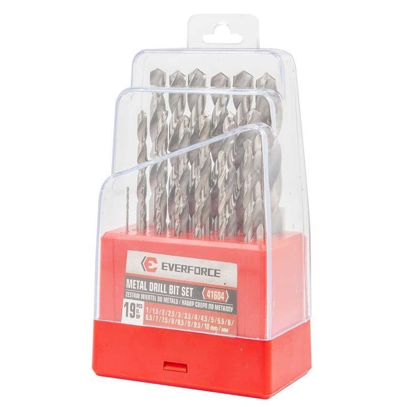 Сверла по металлу, набор 19пр. (1-10мм)  EVERFORCE EF-41604