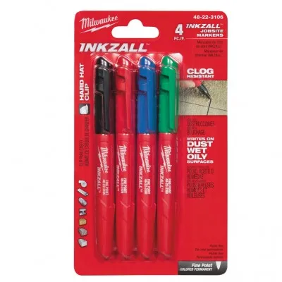 Маркер INKZALL (синий/ красный/ зеленый/ черный) 4 шт, MILWAUKEE 48223106