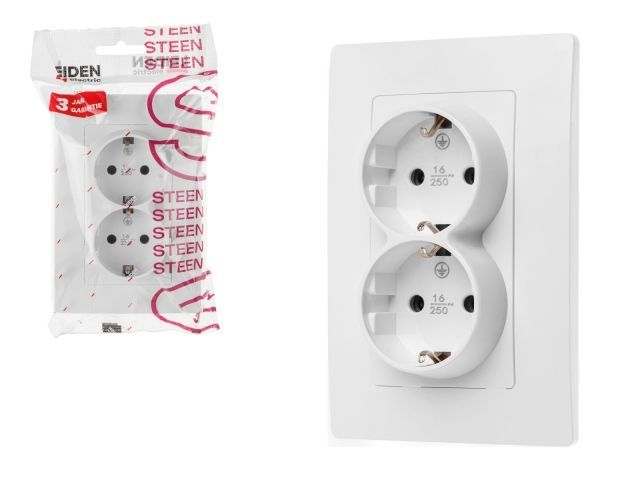 Розетка 2-ая (скрытая, с/з) белая, Steen LEIDEN ELECTRIC 8760908060361