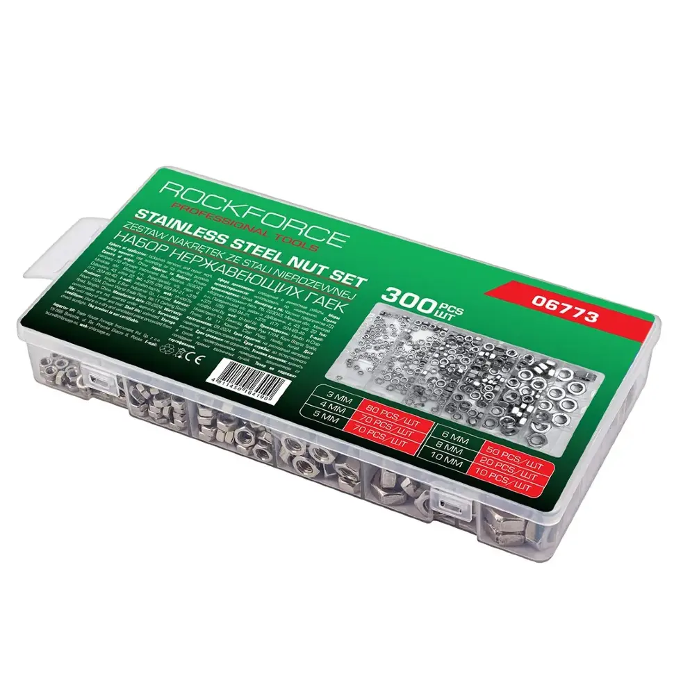 Гайки нержавеющие 3-10мм, набор 300пр. RockFORCE RF-06773