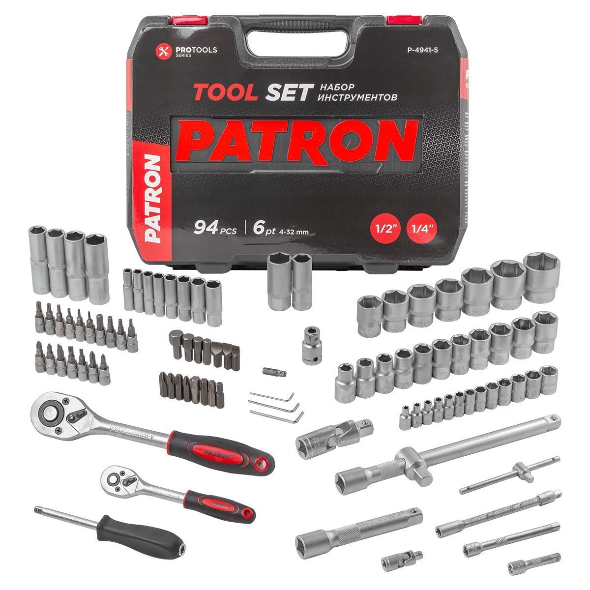 Набор инструментов 94пр. 1/4", 1/2" (6гр.) PATRON Patron P-4941-5