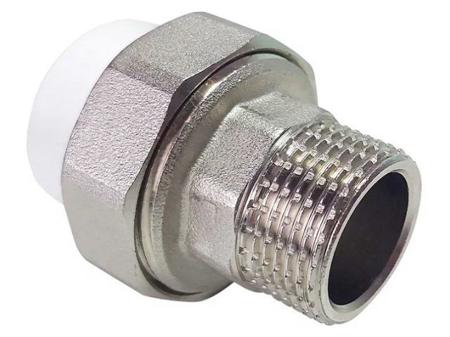 Американка ПП (усил.) нр. 20х1/2". бел. (Соединение разборное усиленное наружняя резьба полипропиленовое) РосТурПласт 33594