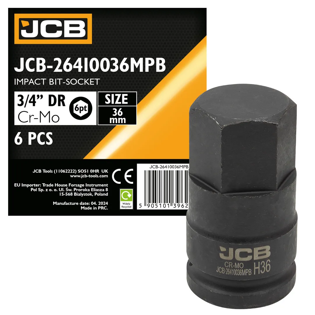 Головка-бита ударная 6-гранная 3/4", 35мм  JCB JCB-26410036MPB
