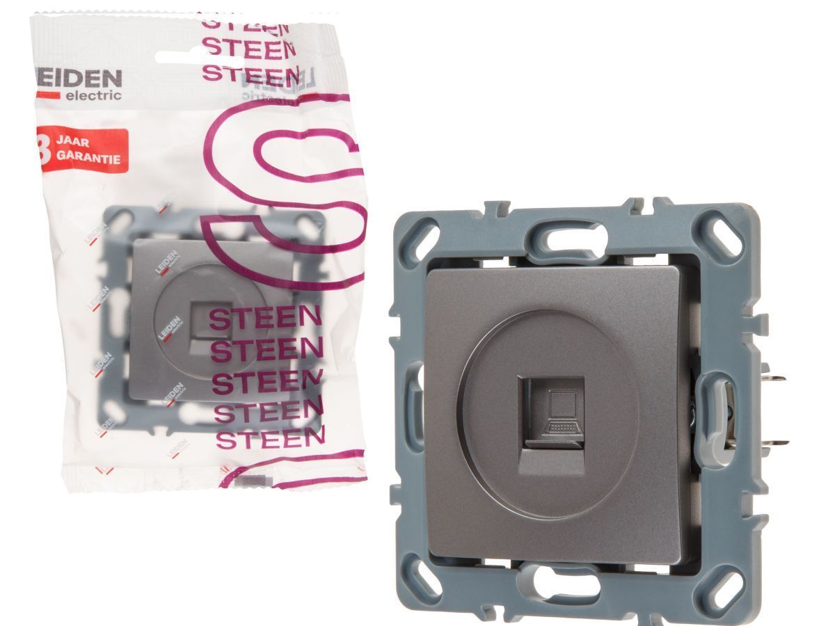 Розетка компьютерная 1xRJ45 (скрытая, механизм, Cat5e) алюминий, Steen LEIDEN ELECTRIC 806104