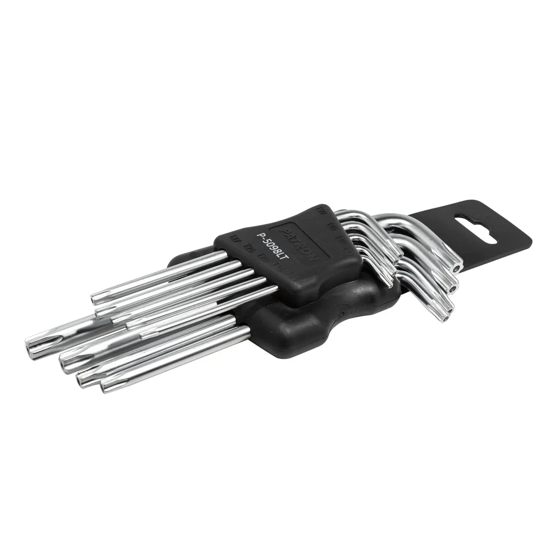 Набор ключей TORX Г-образных длинных, 9 пр. (Т10Н - Т50Н с отверстием) Patron P-5098LT