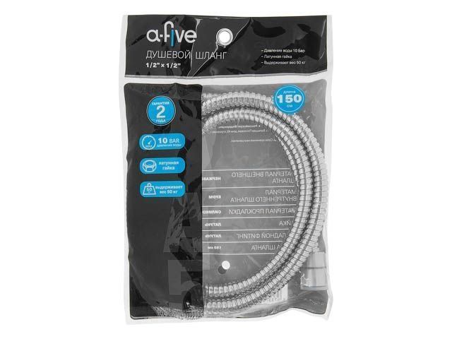 Шланг душевой, SUS/EPDM, 1/2" г-г 150 см, хром (Гайка латунь (anti-twist)) a-five A5-020