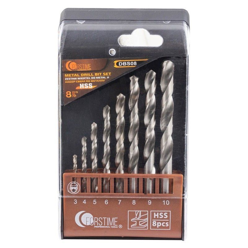 Сверла по металлу, набор 8пр. (3-10мм)  FORSTIME FT-DBS08