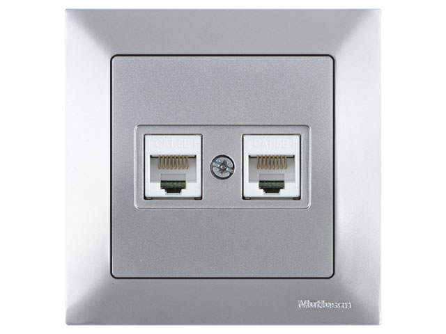 Розетка компьютерная 2xRJ45 (Cat5e, скрытая) серебро, DARIA ((2xRJ 45) 8-pin, соединения типа 568A или 568B) MUTLUSAN 2120 138 0182