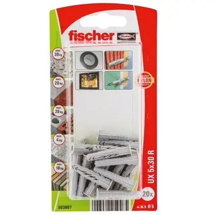 Дюбель универсальный UX 5x30 R с бортом ( 20шт упак.) Fischer 503807f
