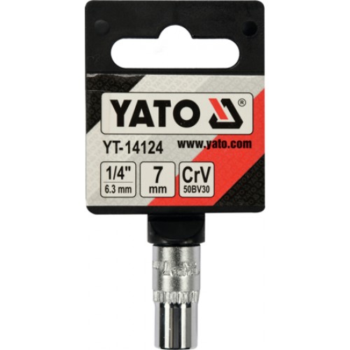 Головка торцевая 1/4" 6гр.  7mm L25mm CrV на держателе  YATO YT-14124