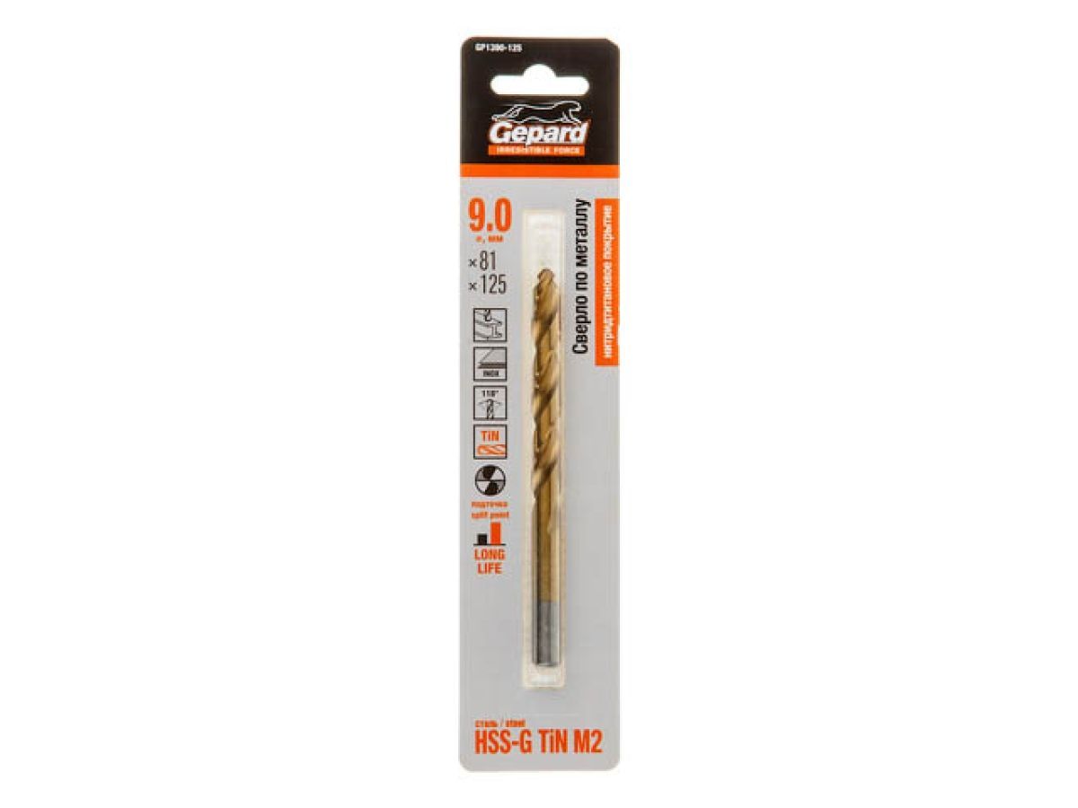Сверло по металлу ц/x 9.0x81x125 mm HSS TIN GEPARD GP1390-125