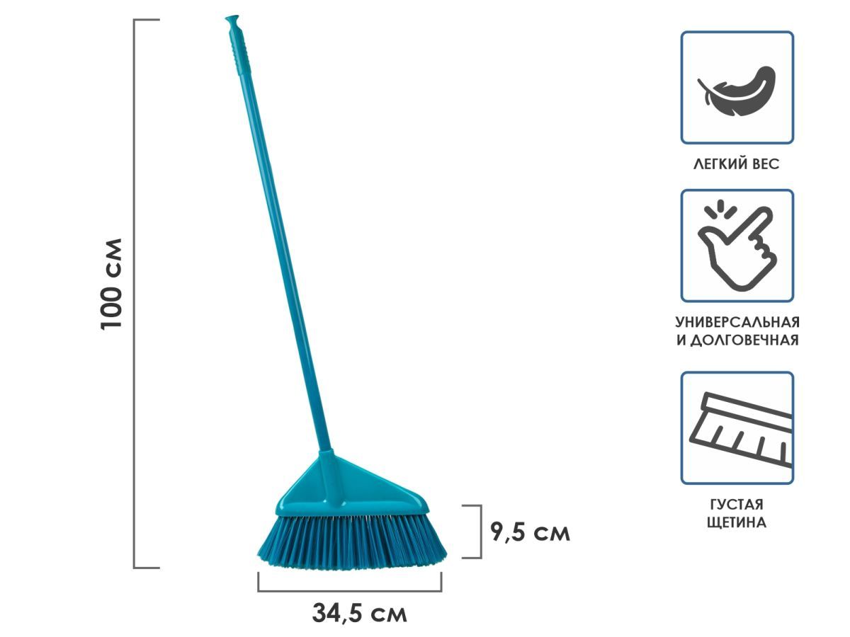 Метла для уборки мусора Solid, 34.5см, голубая PERFECTO LINEA 43-205100