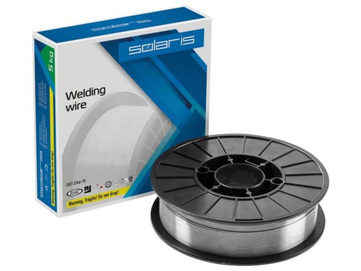 Проволока сварочная FLUX E71T-GS ф0.8mm (сваа без газа) (катушка 5кг)  (Порошковая) SOLARIS WM-E71TGS-08050