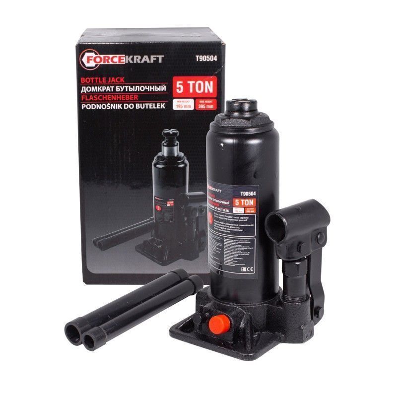 Домкрат бутылочный 5т с клапаном (h min 185мм, h max 360мм) FORCEKRAFT FK-T90504