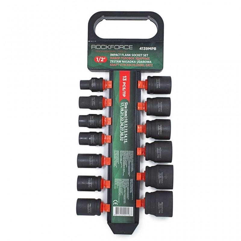 Набор головок ударных 13пр., 1/2" (10-32мм) на пластиковом держателе Rock FORCE RF-4139MPB