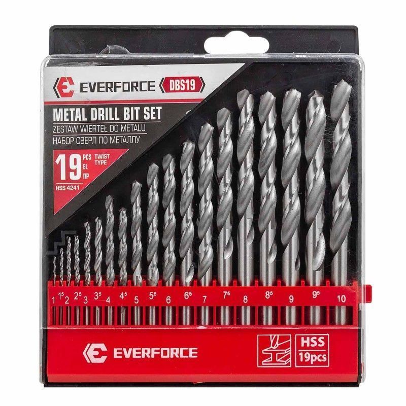 Сверла по металлу, набор 19пр. (1-10мм) EVERFORCE EF-DBS19