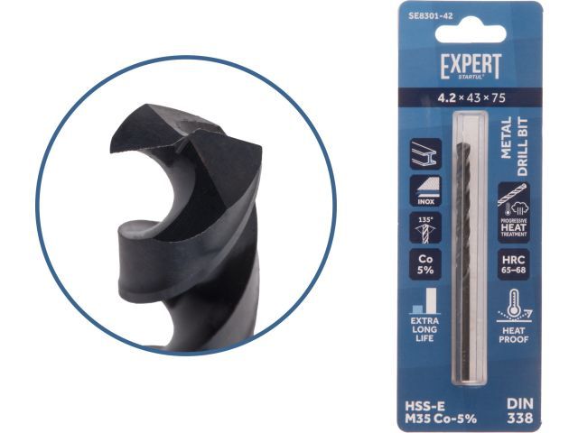 Сверло по металлу ц/х 4.2х43х75 мм HSS-Co Black EXPERT (кобальт 5%) STARTUL SE8301-42