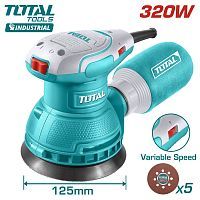 Эксцентриковая шлифмашина , 320Вт, 125мм, 8000-13000об/мин, велькро, регул.оборотов,  ...