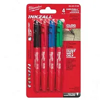 Маркер INKZALL (синий/ красный/ зеленый/ черный) 4 шт, MILWAUKEE 