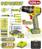 Дрель-шуруповерт ударная с набором инструмента   (91 предмет)...