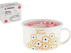 Кружка для супа с крышкой с паровыпуском, 850 мл, керамическая, FLORALS-2  ...