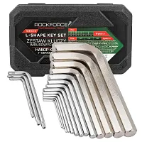 Ключи Г-образные 6-гранные, набор 13+3пр. (2, 2.5, 3-8, 10, 12, 14, 17, 19мм + T25, T30, T40) RockFO...