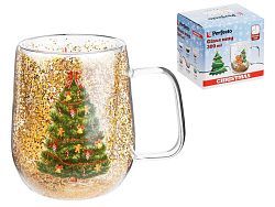 Кружка стеклянная с двойными стенками, 380 мл, серия CHRISTMAS-1 (Стеклянная кружка ручной работы из...