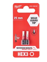 Бита Shockwave Hex 3 25 мм (2 шт), MILWAUKEE 
